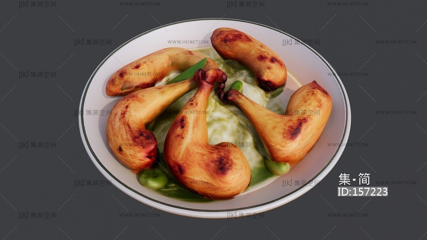 一盘鸡腿肉菜品 su草图模型