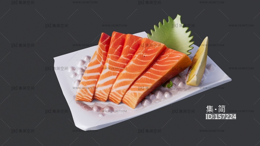 一盘三文鱼菜品 su草图模型