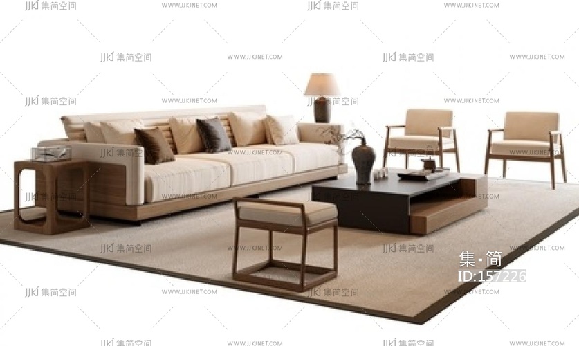 新中式中式沙发组合SU模型