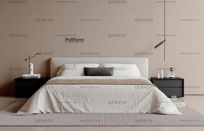 现代双人床SU模型