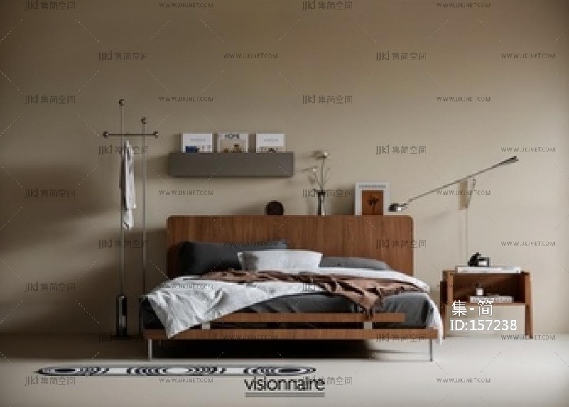 中古侘寂双人床SU模型