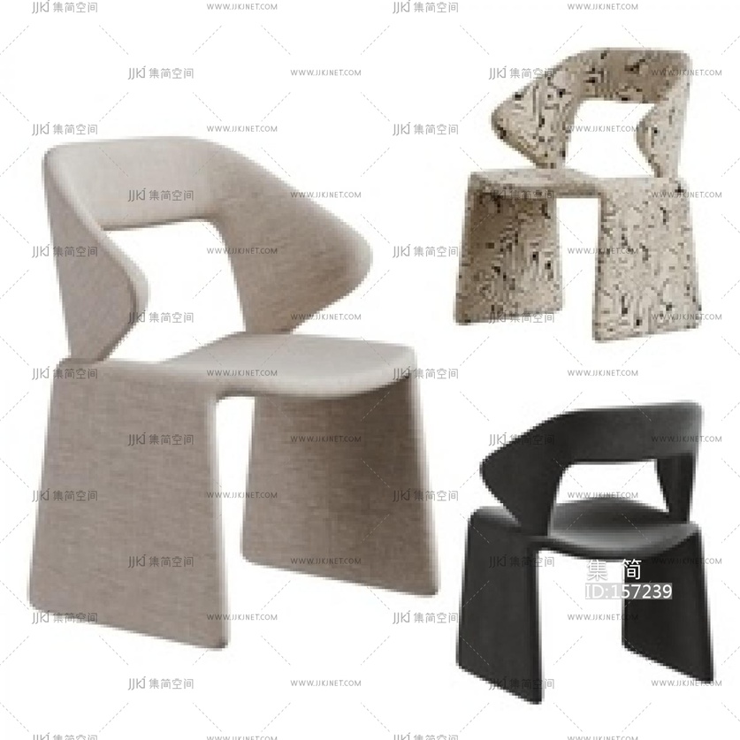 现代布艺餐椅组合SU模型