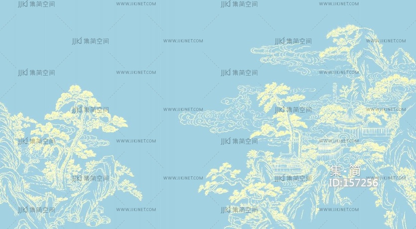 中式壁画，背景壁布笔画，装饰画