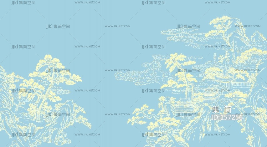 中式壁画，背景壁布笔画，装饰画