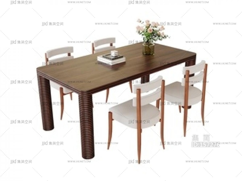 复古中古餐桌椅_四人餐桌椅SU模型