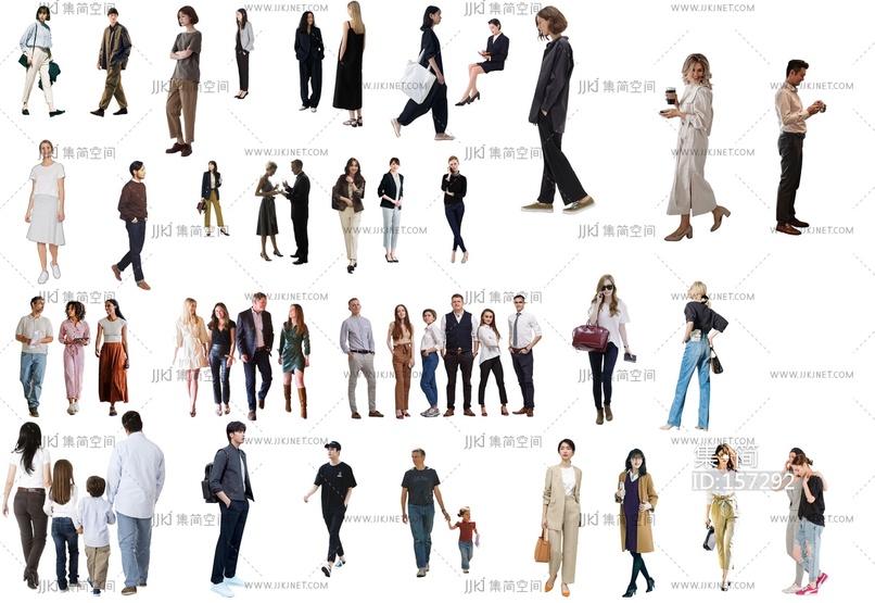 23-现代时尚休闲人物，办公人物背影人物领着小孩的人物psd免扣人物