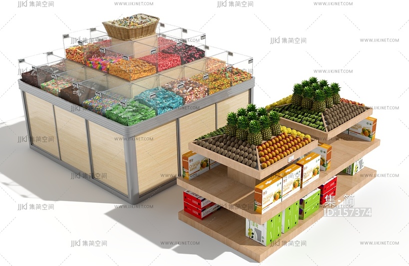 超市水果展示货架_糖果陈列架展柜超市货架水果摊位菠萝礼盒3D模型(2021)