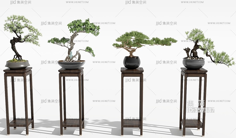 新中式古典花架盆栽盆景花盆花架3D模型(2021)