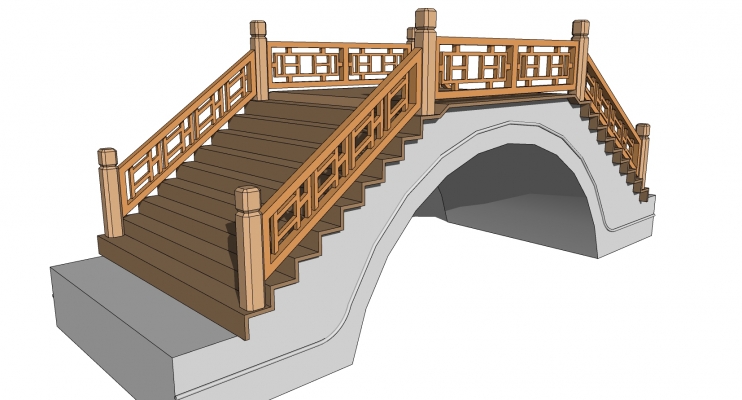 62中式木结构栏杆护栏拱桥