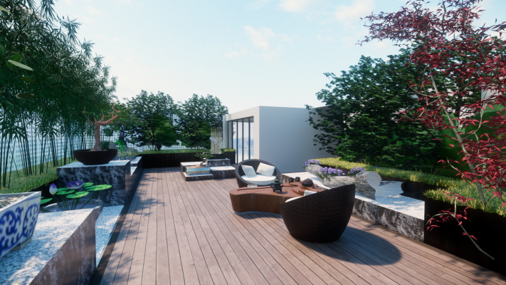 8现代屋顶花园阳台景观户外藤编沙发