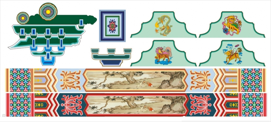 中式古典彩绘木梁图案 (11)