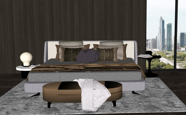 现代双人床床尾凳踏地毯 (1)