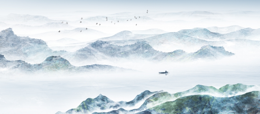 新中式水墨山脉。山峰图案，装饰画背景屏风画 (2)