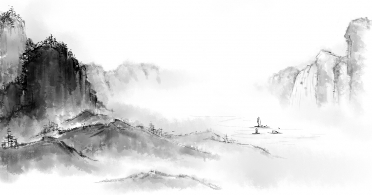 新中式水墨山脉。山峰图案，装饰画背景屏风画 (6)