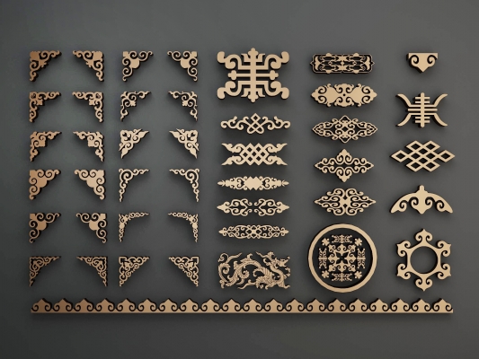 03中式，民族，蒙古，伊斯兰雕花，构件，民族花纹雕花，花纹，浮雕角花