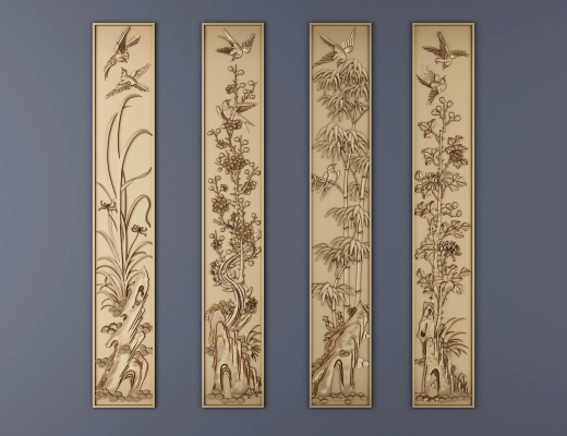 4中式古典雕花,假山,花鸟,竹图案雕花，浮雕，雕刻
