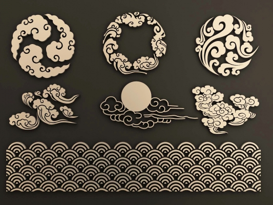 中式圆形云纹，祥云，雕花，花纹，雕刻木雕