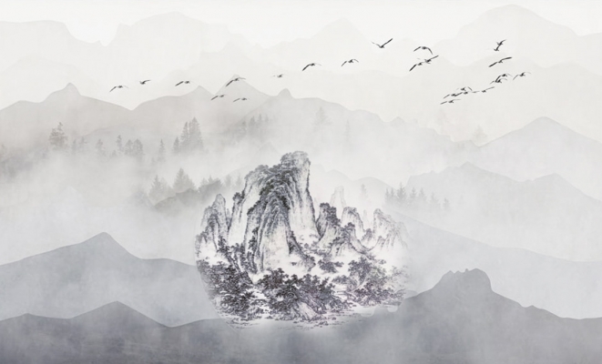 新中式山脉图案壁纸背景挂画 (2)