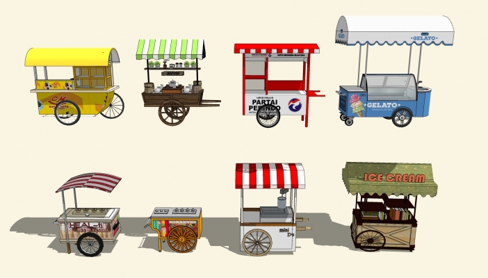 现代售卖亭，售卖车，小卖部，冰淇淋车，移动摊位