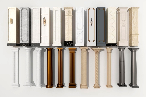 简欧，欧式罗马柱,方柱,圆柱,壁灯，柱子3d模型下载