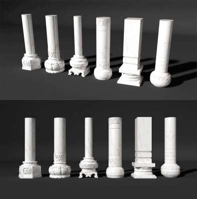 中式柱子,莲花底座,花瓣,云纹，祥云柱子座底座，柱头3d模型下载