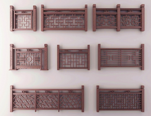 中式实木雕花栏杆，围栏，护栏，扶手，花格