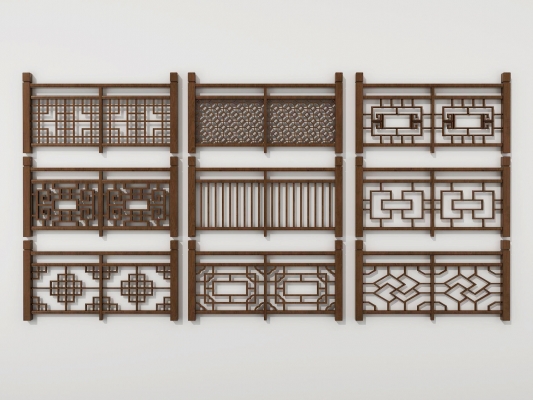 中式实木雕花栏杆，围栏，护栏，扶手，
