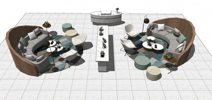 11售楼处客户休息区，公共休闲沙发组合，弧形异形沙发