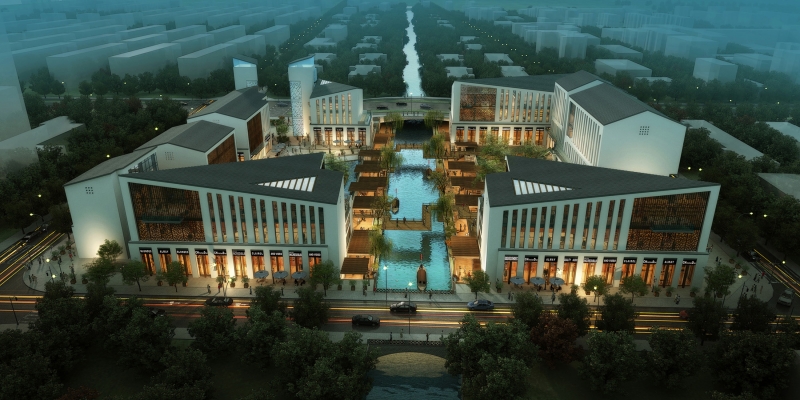 70扬州现代新中式水街，旅游度假景点，购物中心，民宿酒店，新中式建筑风格