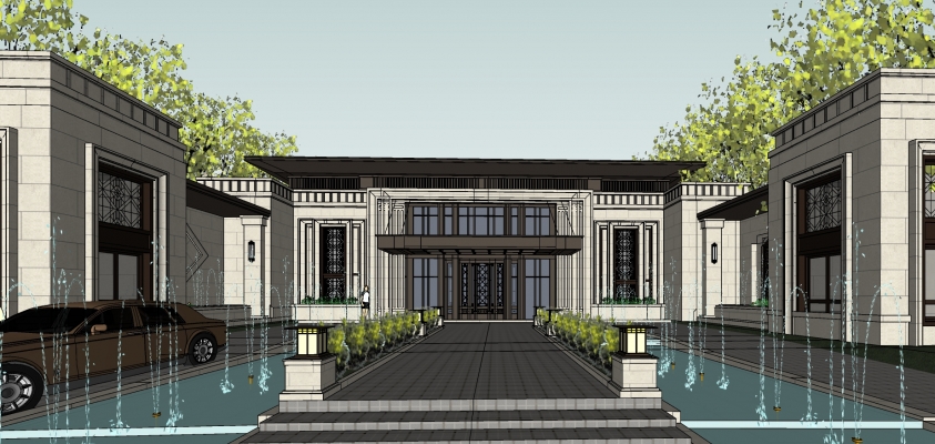 125新中式风格售楼部入口，门头，高档别墅区，新中式会所景观规划，庭院景观