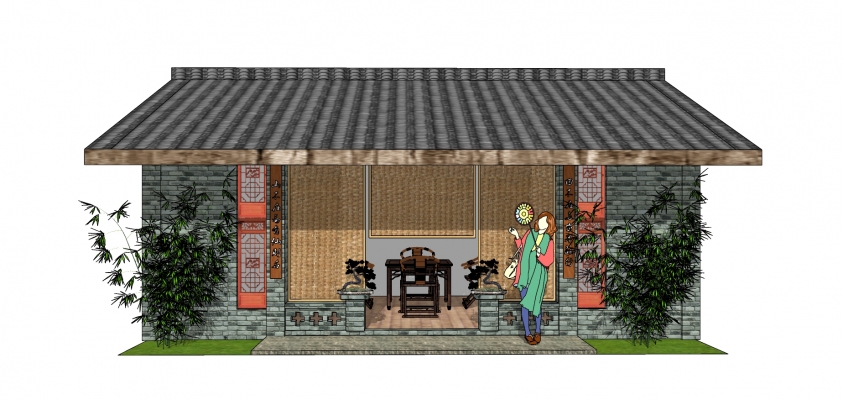 329日式小茶馆，中式休闲小茶室，中式庭院，中式门帘，中式雕花