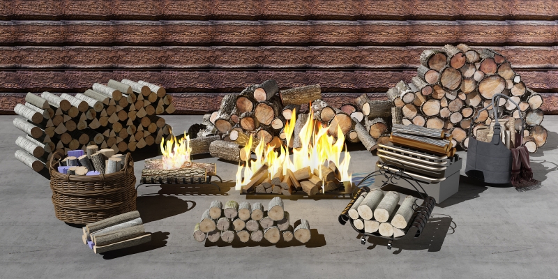 现代篝火，木头劈柴，柴火，柴火堆，，火堆