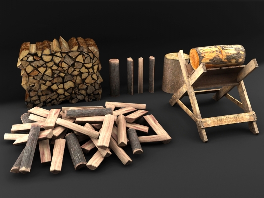 木头劈柴，柴火，柴火堆，