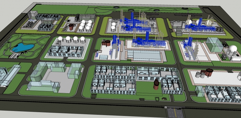 126工业园区总体规划设计  现代风格标准厂房 化工厂 工业厂房 管道 化工厂储蓄罐 化工厂设备 化工产业园