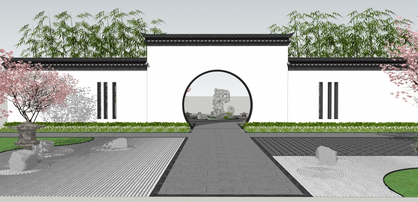 141中式古建 中式拱门 月亮门  中式庭院景观  新中式院墙