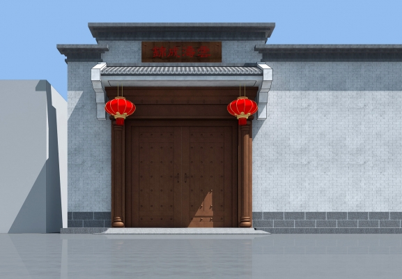  中式大门，门头 