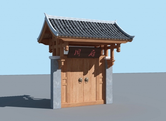  中式古建大门门楼，牌匾门头