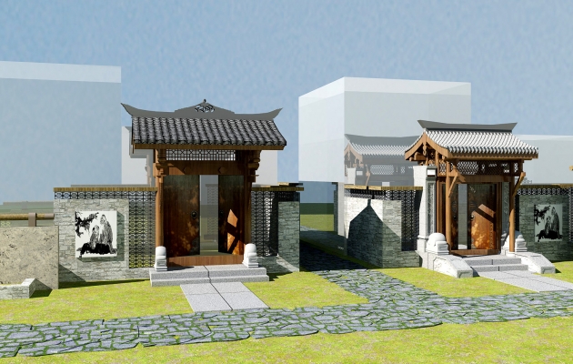  新中式景观庭院售楼处别墅 