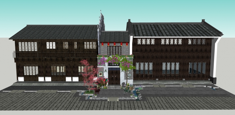 82中式古镇邮局装饰  中式古建商铺 商业街景观 中式酒楼茶馆 客栈