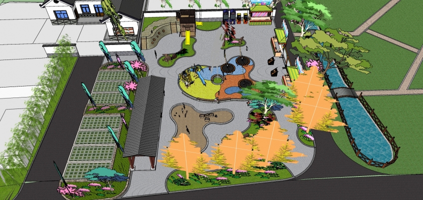 14现代风格公园景观 儿童乐园 儿童素质拓展  儿童活动乐园 停车场 新农村院子