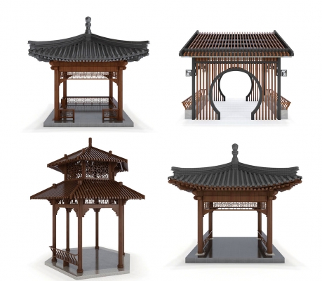  中式古建凉亭， 
