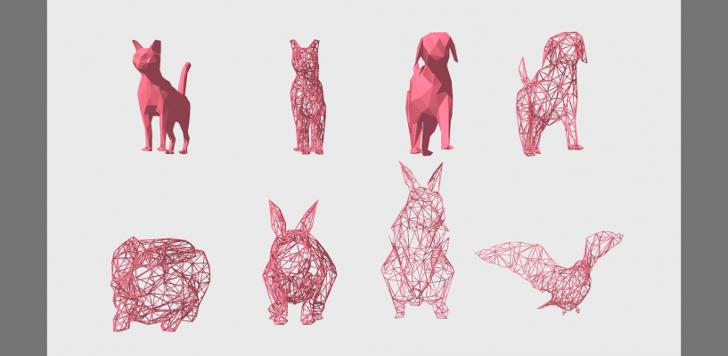 09抽象镂空动物雕塑小品兔子小猫小狗鸽子 雕塑摆件 景观小品 雕塑小品 景观雕塑