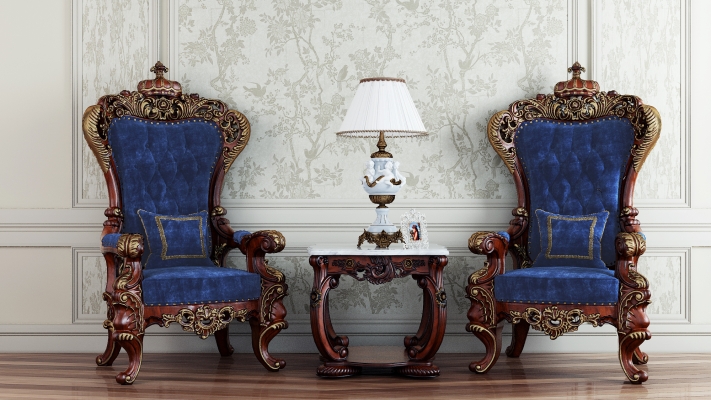  法式古典巴洛克风格雕花单人沙发 