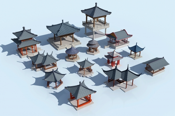  中式古建凉亭，水榭，阁楼观景台