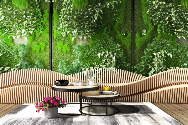  户外异形公共座椅植物墙,绿植背景墙，