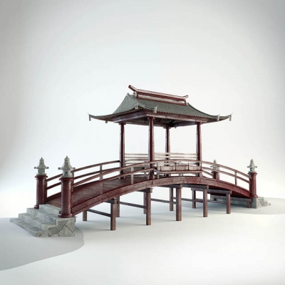 中式古建凉亭木拱桥