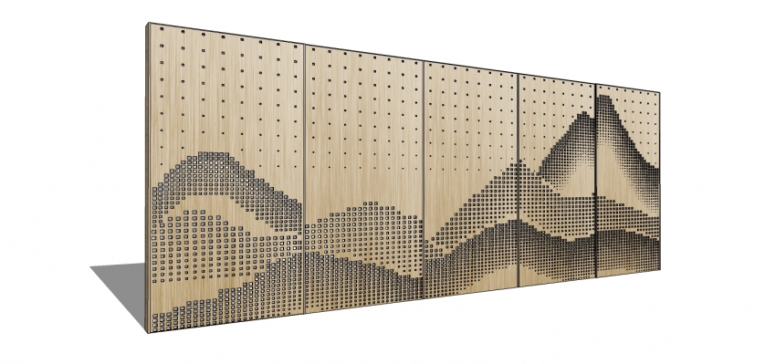 09新中式山形金属穿孔板 山形金属镂空板 木制屏风隔断 折叠屏风