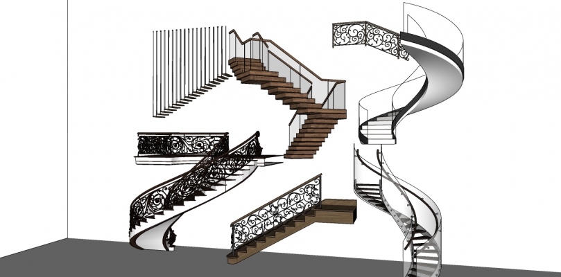 10欧式铁艺楼梯组合 旋转楼梯 雕花 玻璃扶手楼梯 实木踏步楼梯