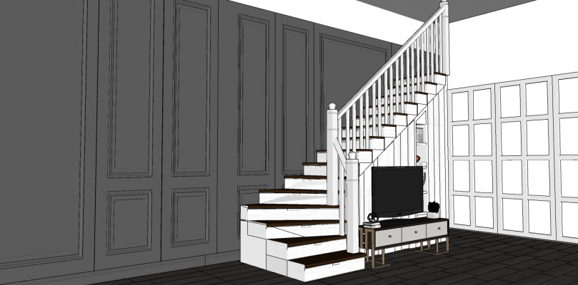 14现代楼梯 扶手栏杆 电视柜储物柜组合 白色楼梯 现代楼梯间 楼梯装饰柜组合