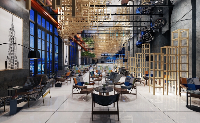  工业LOFT咖啡厅，餐厅西餐厅，休息椅子吊灯